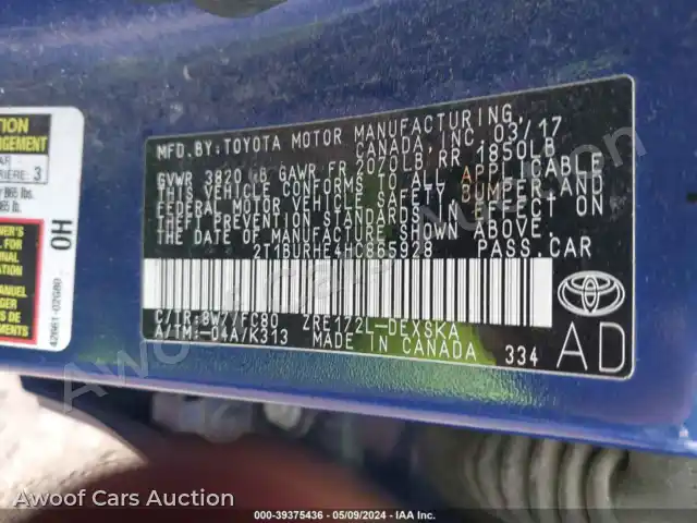 2017 Toyota Corolla 2T1BURHE4HC865928 — Iaai auction photo 9