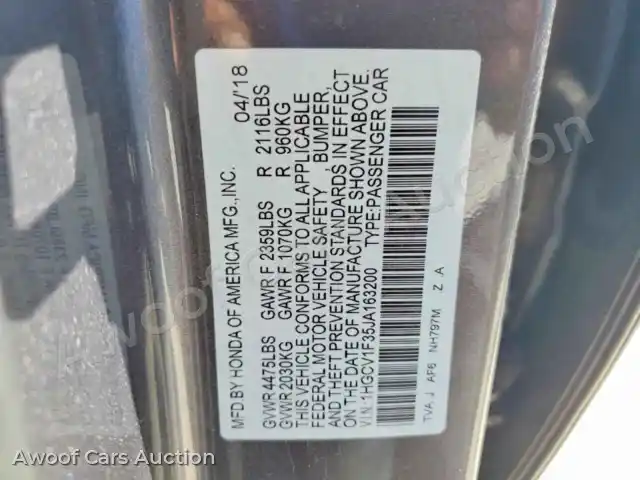 2018 Honda Accord 1HGCV1F35JA163200 — photo 12 de la vente Copart