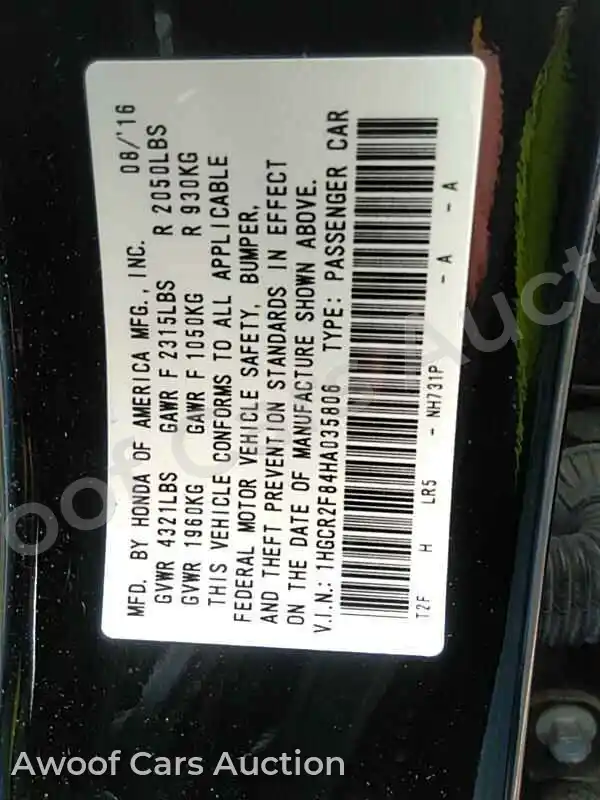 2017 Honda Accord 1HGCR2F84HA035806 — Manheim auction photo 6