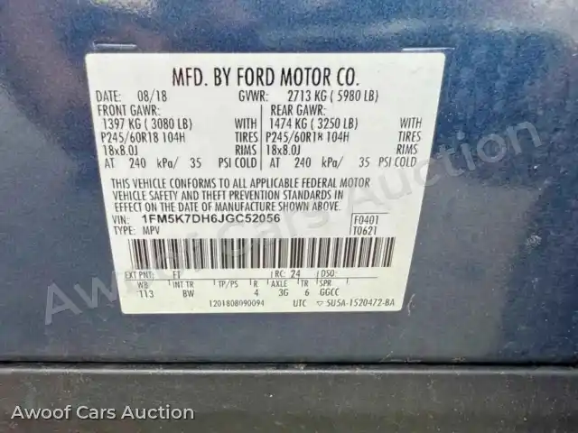 2018 Ford Explorer 1FM5K7DH6JGC52056 — photo 6 de la vente Copart