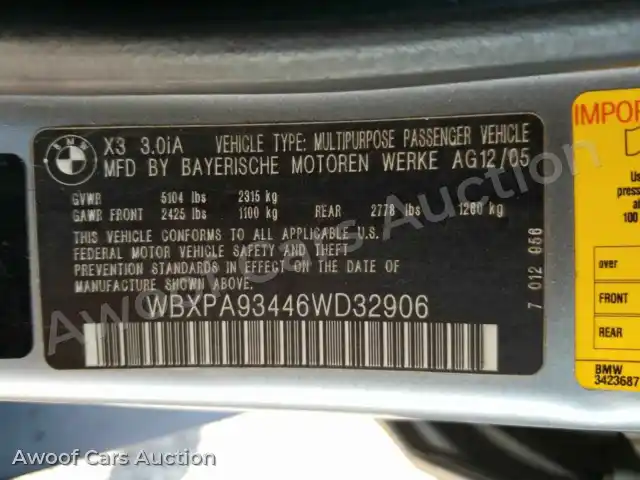 2006 BMW X3 WBXPA93446WD32906 — Manheim auction photo 30