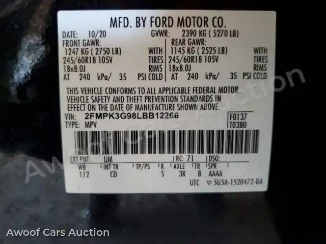 2020 Ford Edge 2FMPK3G98LBB12266 — Copart auction photo 12