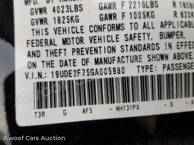 2016 Acura ILX 19UDE2F75GA005980 — Copart auction photo 10