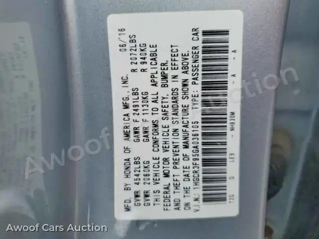 2016 Honda Accord 1HGCR3F95GA036105 — Copart auction photo 12