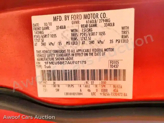 2010 Ford Explorer 1FMEU5BE7AUF07175 — Copart auction photo 12