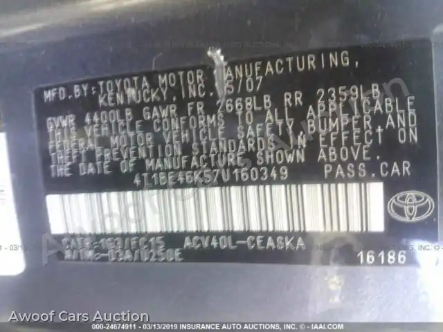 2007 Toyota Camry NEW Generat 4T1BE46K57U160349 — Iaai auction photo 9