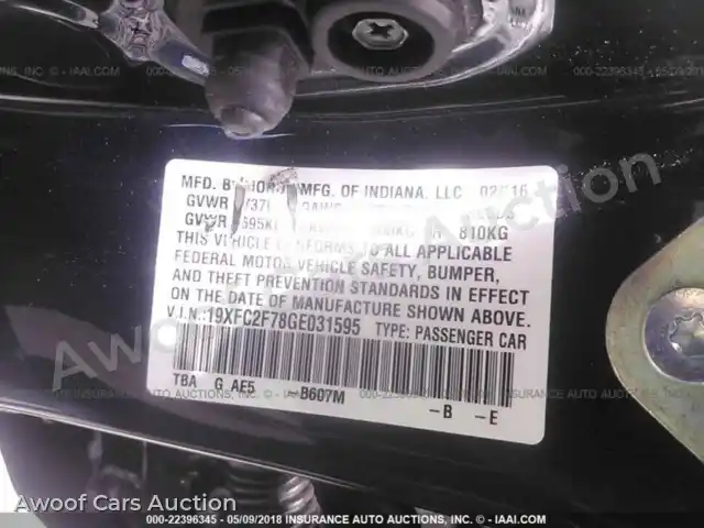 2016 Honda Civic 19XFC2F78GE031595 — Iaai auction photo 9