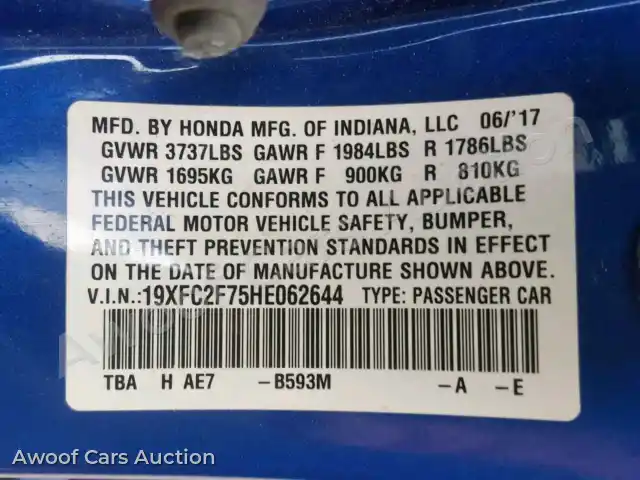 2017 Honda Civic 19XFC2F75HE062644 — Copart auction photo 10