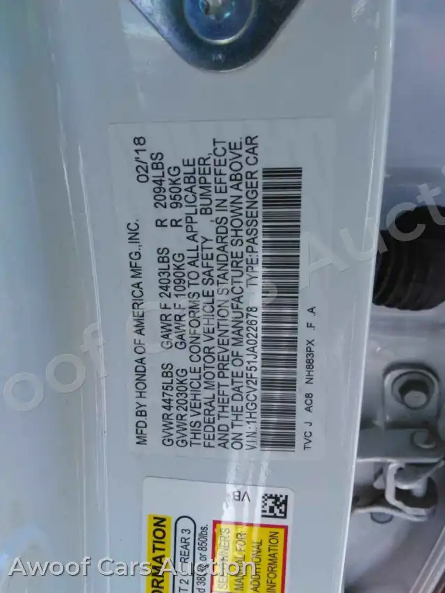 2018 Honda Accord 1HGCV2F51JA022678 — hoton gwanjo Manheim na 6