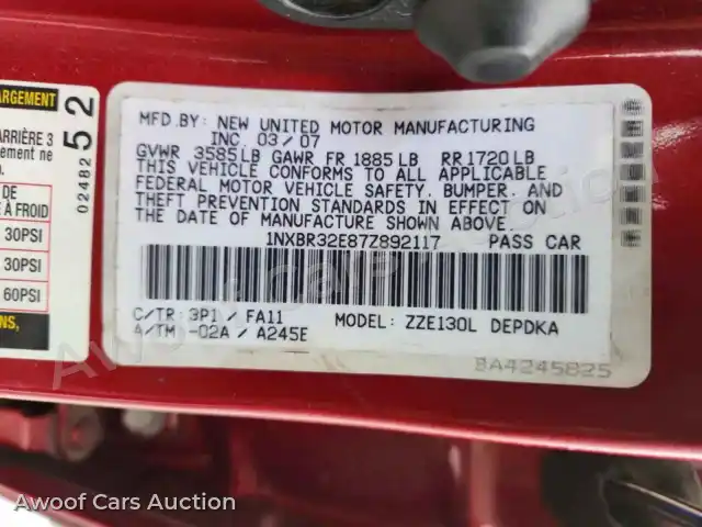 2007 Toyota Corolla 1NXBR32E87Z892117 — hoton gwanjo Copart na 13