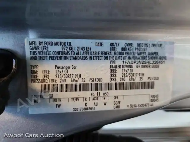 2017 Ford Focus 1FADP3N25HL326451 — hoton gwanjo Copart na 12