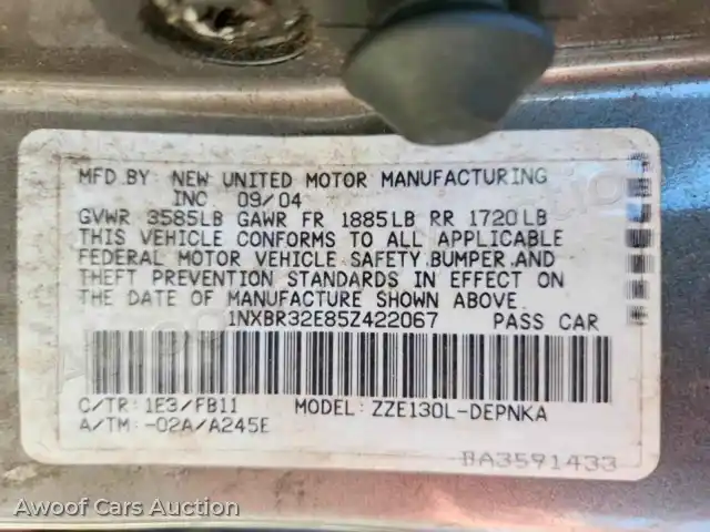 2005 Toyota Corolla 1NXBR32E85Z422067 — hoton gwanjo Copart na 12