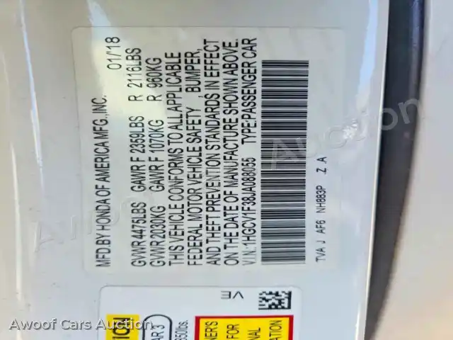2018 Honda Accord 1HGCV1F38JA088055 — photo 13 de la vente Copart