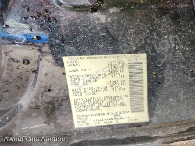 2011 Nissan Titan 1N6BA0EK9BN312322 — Copart auction photo 12