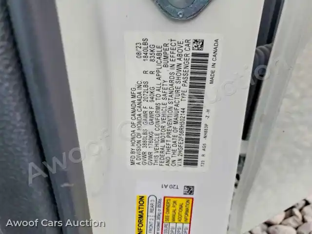 2024 Honda Civic 2HGFE2F56RH502144 — Copart auction photo 12