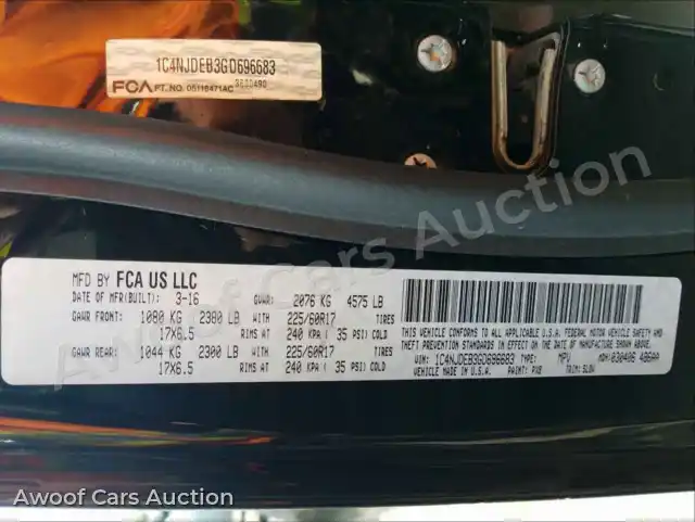 2016 Jeep Compass 1C4NJDEB3GD696683 — hoton gwanjo Copart na 10