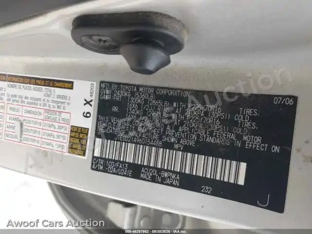 2006 Toyota Highlander JTEGD21A960154488 — Iaai auction photo 9