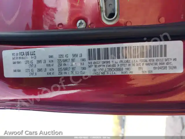 2019 Jeep Cherokee 1C4PJLCB5KD438860 — Iaai auction photo 9