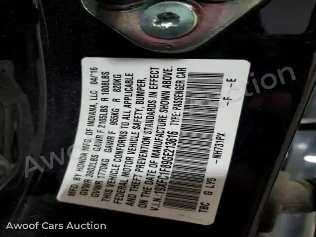 2016 Honda Civic 19XFC1F89GE213616 — Copart auction photo 12