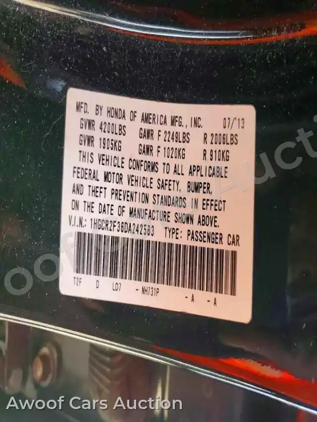 2013 Honda Accord 1HGCR2F36DA242583 — Copart auction photo 13