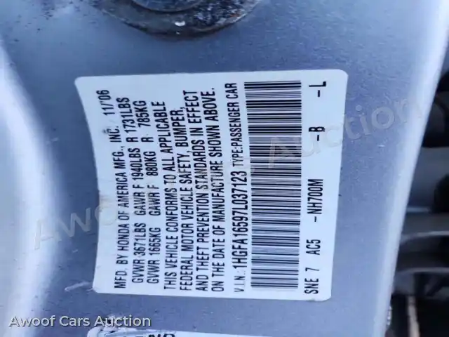 2007 Honda Civic 1HGFA16597L037123 — Copart auction photo 12