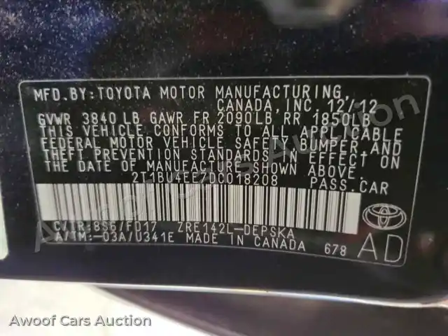2013 Toyota Corolla 2T1BU4EE7DC018208 — Copart auction photo 13