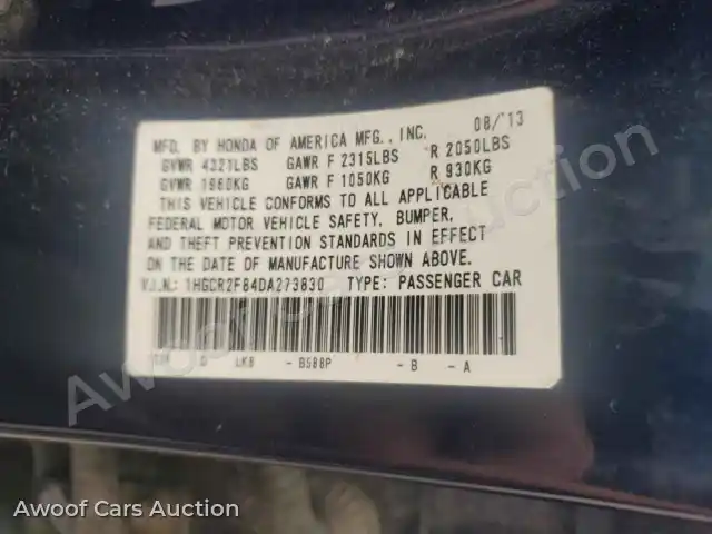 2013 Honda Accord 1HGCR2F84DA273830 — Copart auction photo 12