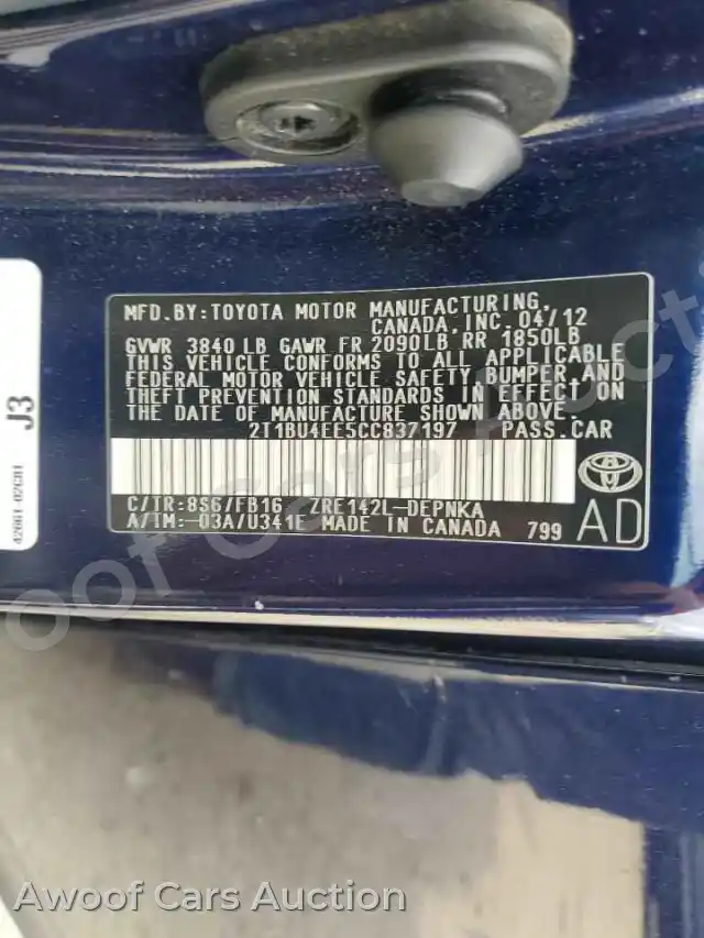 2012 Toyota Corolla 2T1BU4EE5CC837197 — Copart auction photo 12