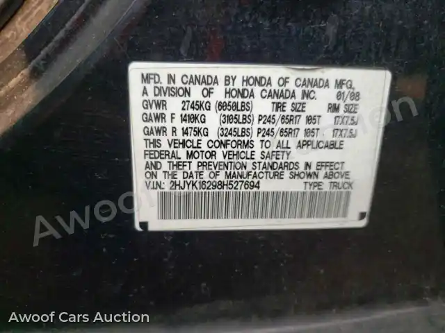 2008 Honda Ridgeline 2HJYK16298H527694 — Copart auction photo 12