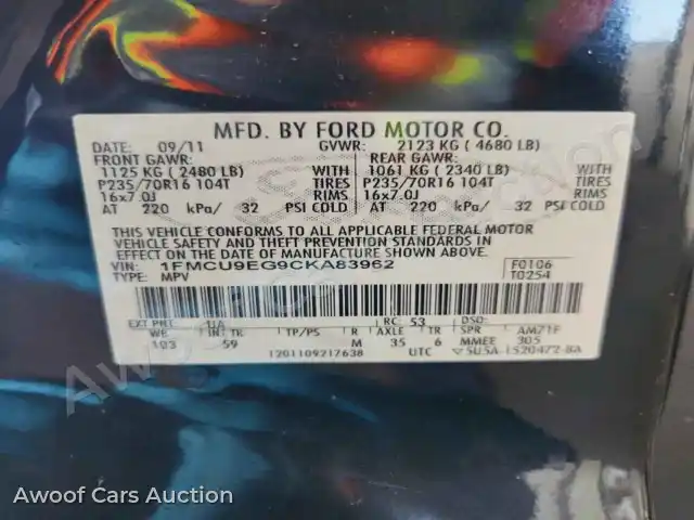 2012 Ford Escape 1FMCU9EG9CKA83962 — hoton gwanjo Copart na 13
