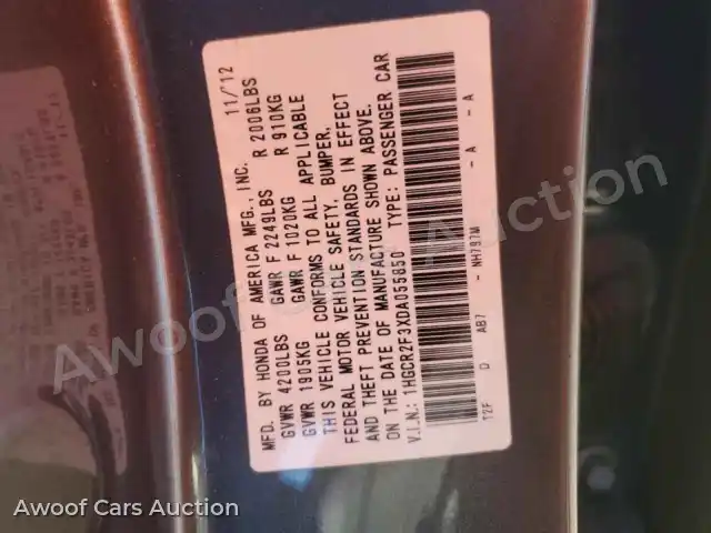 2013 Honda Accord 1HGCR2F3XDA055850 — Copart auction photo 12