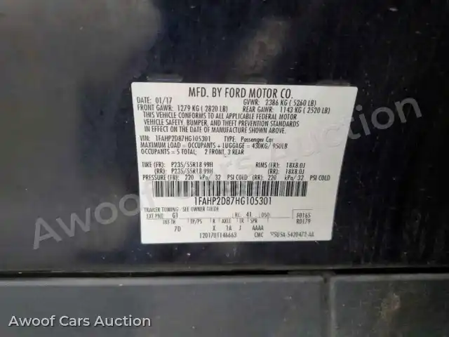 2017 Ford Taurus 1FAHP2D87HG105301 — Copart auction photo 12