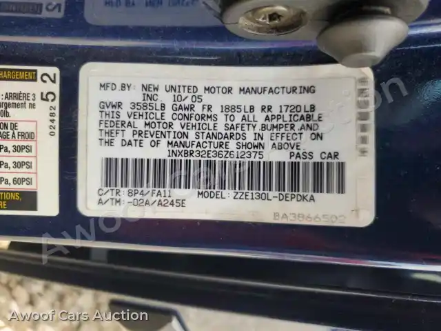 2006 Toyota Corolla 1NXBR32E36Z612375 — hoton gwanjo Copart na 12