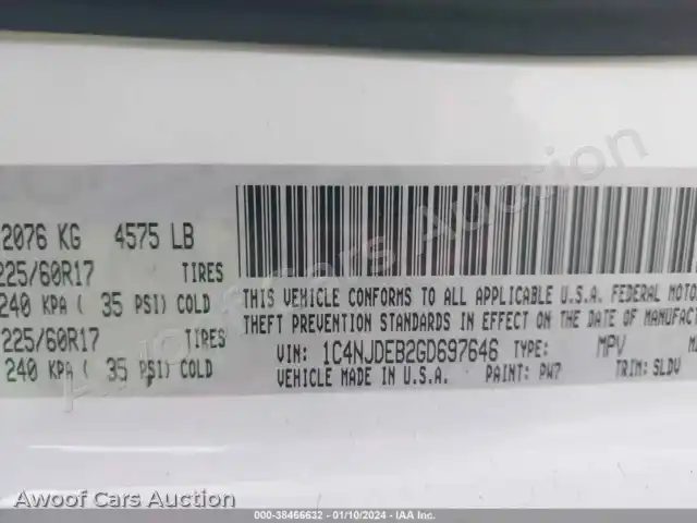2016 Jeep Compass 1C4NJDEB2GD697646 — Iaai auction photo 9
