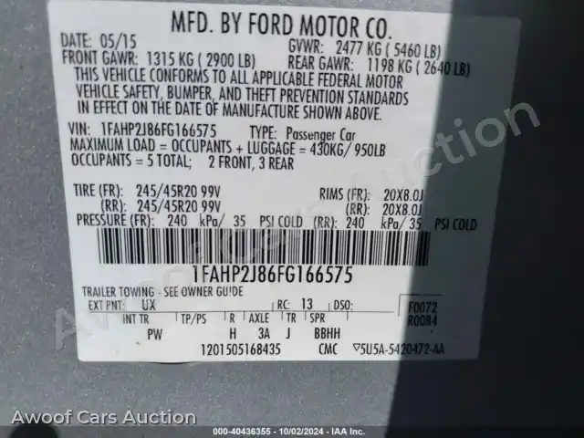 2015 Ford Taurus 1FAHP2J86FG166575 — Iaai auction photo 9