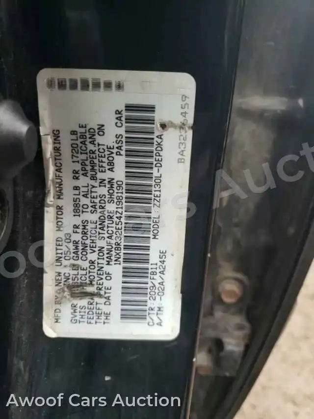 2004 Toyota Corolla 1NXBR32E54Z198190 — hoton gwanjo Copart na 12