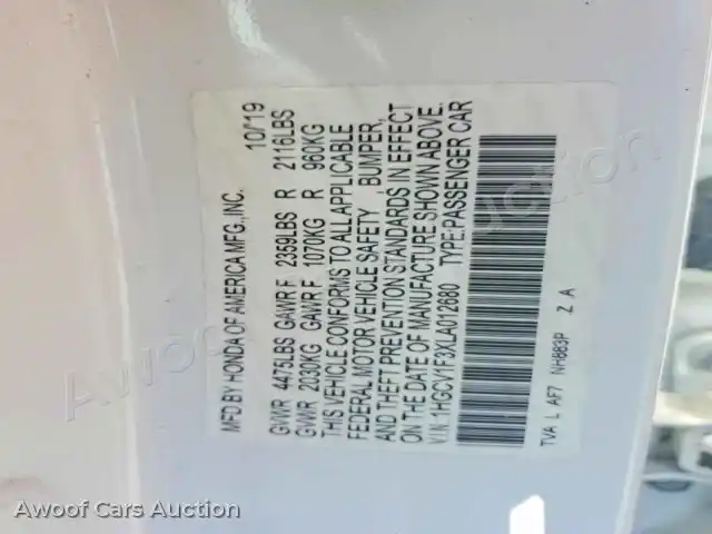 2020 Honda Accord 1HGCV1F3XLA012680 — Copart auction photo 12