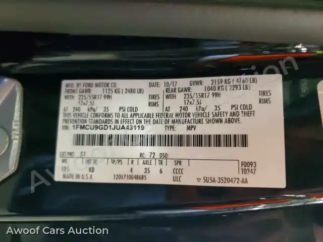 2018 Ford Escape 1FMCU9GD1JUA43119 — Copart auction photo 13