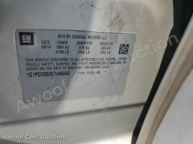 2014 Chevrolet Cruze 1G1PC5SB2E7446840 — photo 12 de la vente Copart