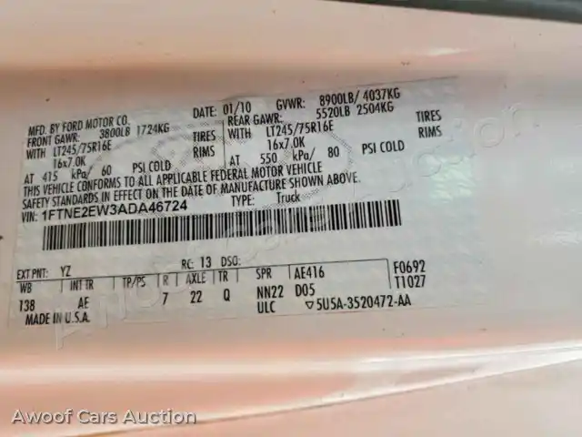 2010 Ford ALL Models 1FTNE2EW3ADA46724 — hoton gwanjo Copart na 13