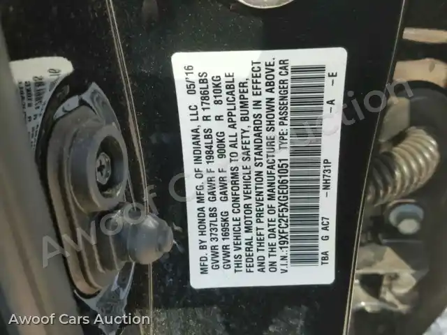 2016 Honda Civic 19XFC2F5XGE061051 — hoton gwanjo Copart na 10