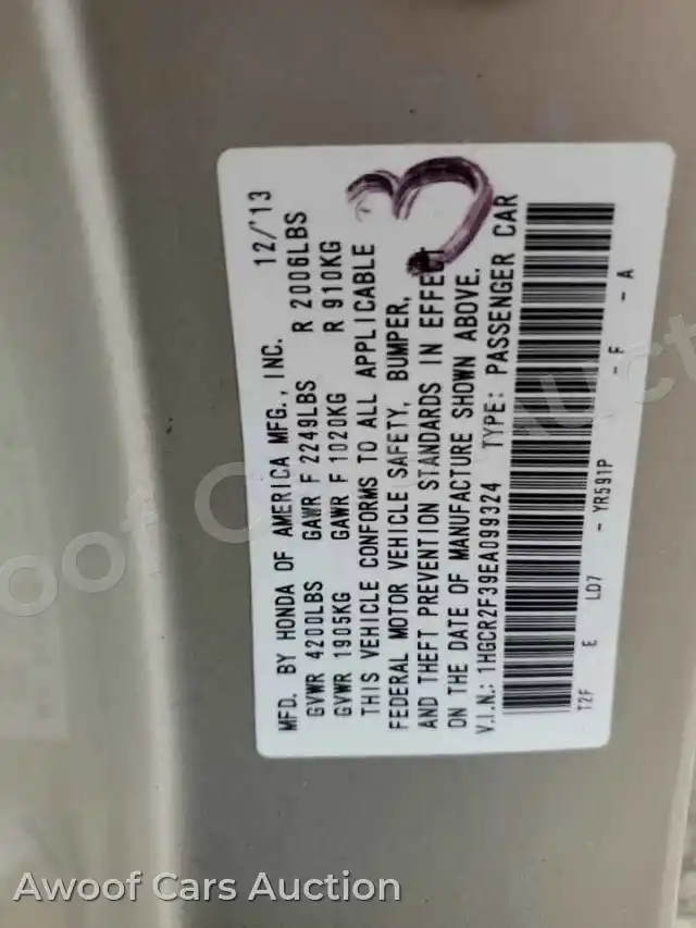2014 Honda Accord 1HGCR2F39EA099324 — Copart auction photo 12
