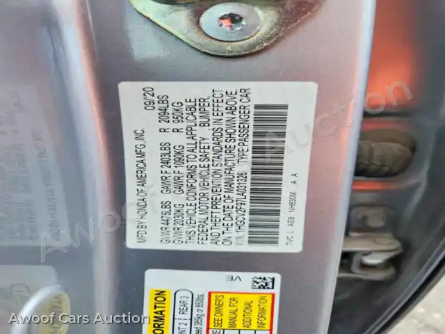 2020 Honda Accord 1HGCV2F97LA031326 — Copart auction photo 12