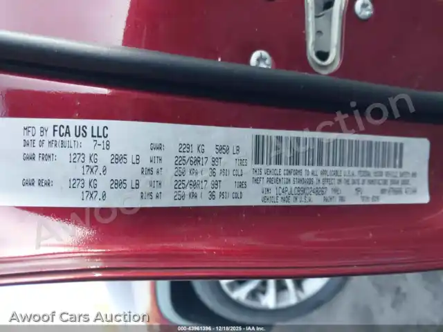 2019 Jeep Cherokee 1C4PJLCB9KD248267 — Iaai auction photo 9
