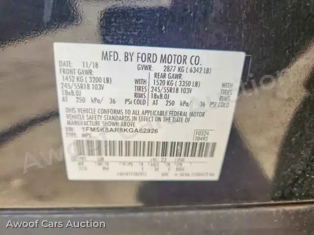 2019 Ford Explorer 1FM5K8AR8KGA62926 — photo 12 de la vente Copart