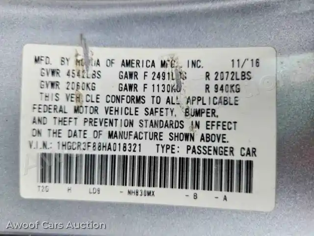 2017 Honda Accord 1HGCR3F88HA018321 — photo 12 de la vente Copart
