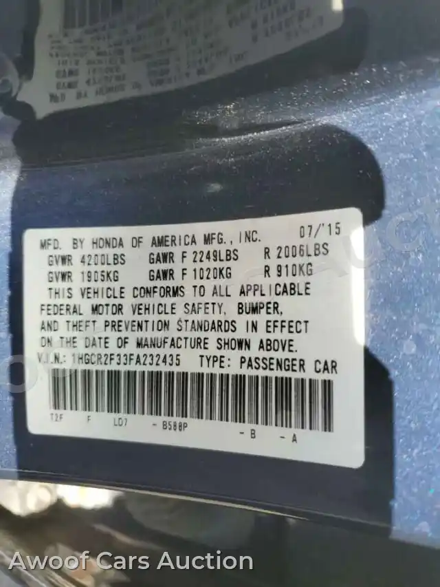 2015 Honda Accord 1HGCR2F33FA232435 — Copart auction photo 12