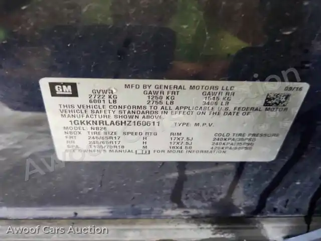 2017 GMC Acadia 1GKKNRLA6HZ160611 — hoton gwanjo Copart na 13