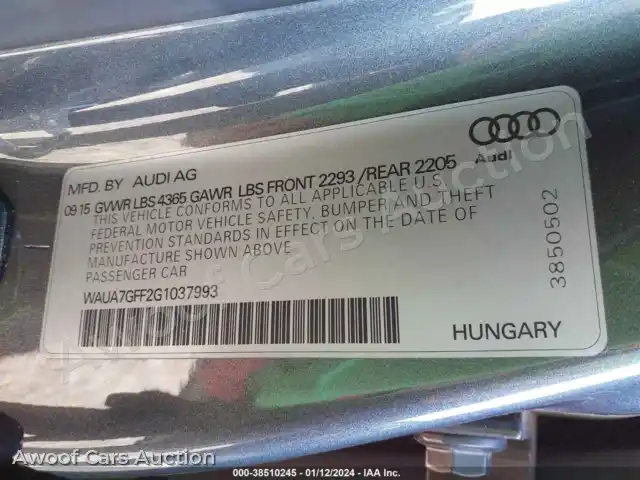 2016 Audi A3 WAUA7GFF2G1037993 — Iaai auction photo 9