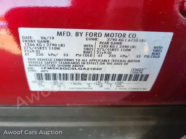 2020 Ford Explorer 1FM5K8GC0LGA23848 — Copart auction photo 13